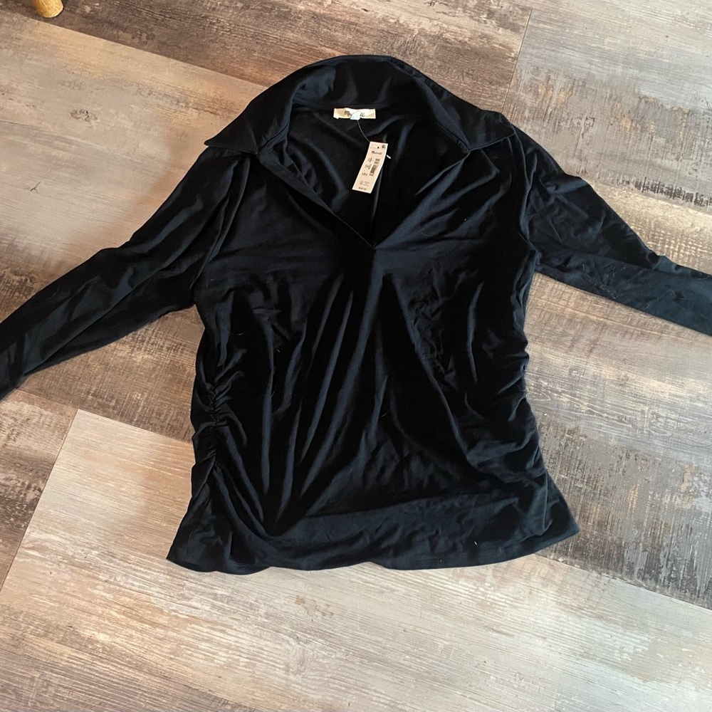 Madewell v neck collared Black Women's Top
